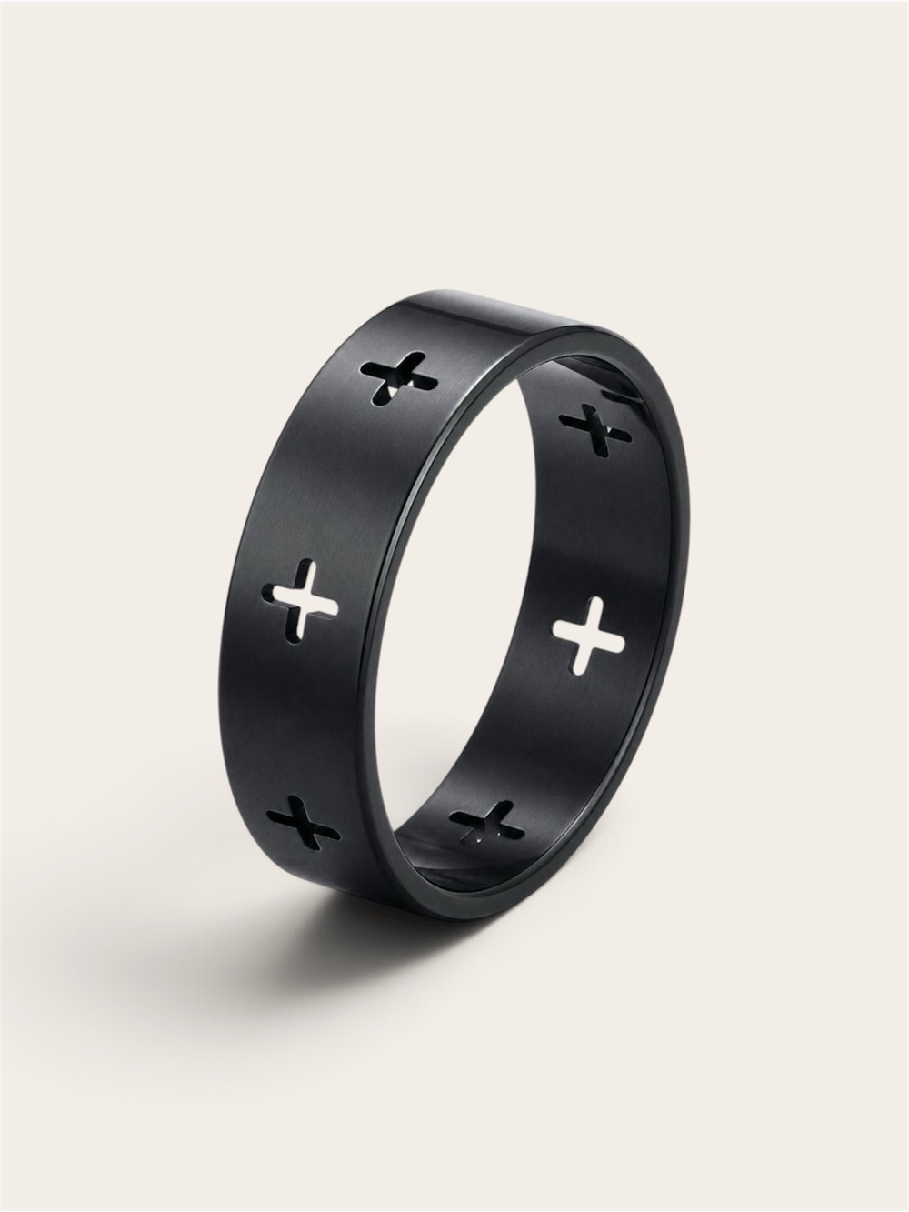 Men's Black Cross Cut Stainless Steel Ring